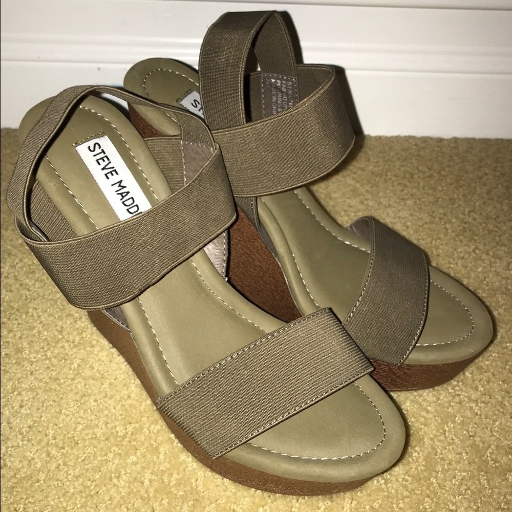 Steve Madden Army Green Strappy Wedges